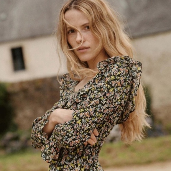 NWT Doen Rosenda Cotton Ruffle Smocked Long Sleeve Maxi Dress Blossom Breeze - Picture 11 of 16